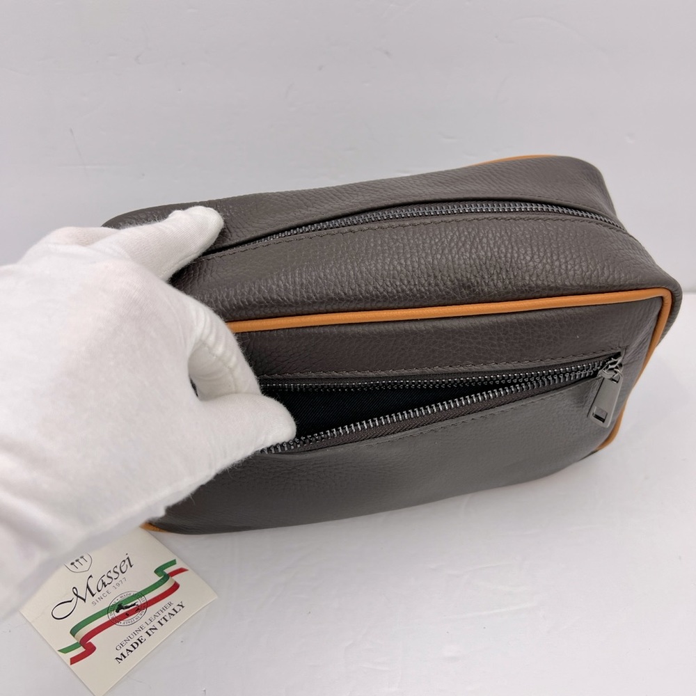 MASSEI, GENUINE LEATHER, MADE IN ITALY, MEN’S TOILETRY BAG,HAND MADE BROWN & TAN - Picture 5 of 16